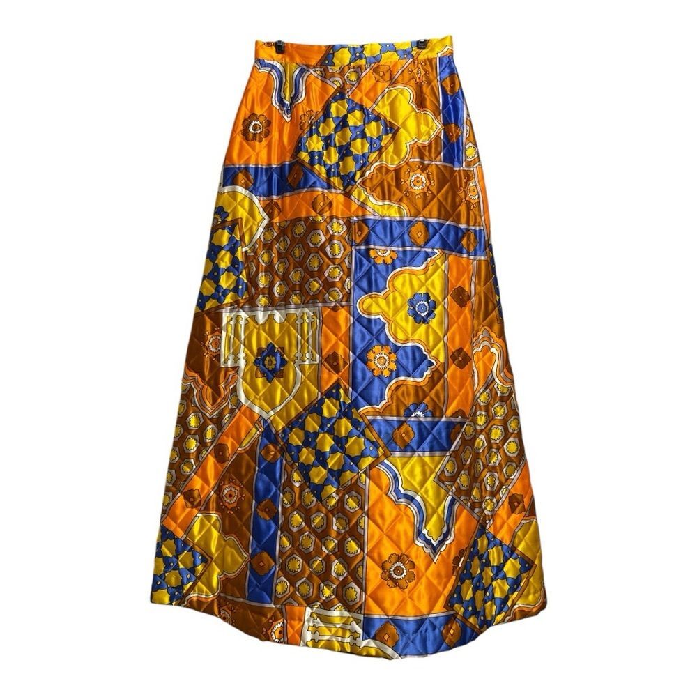 Vtg 60s Byer California quilted psychedelic multicolored maxi skirt size 13/14